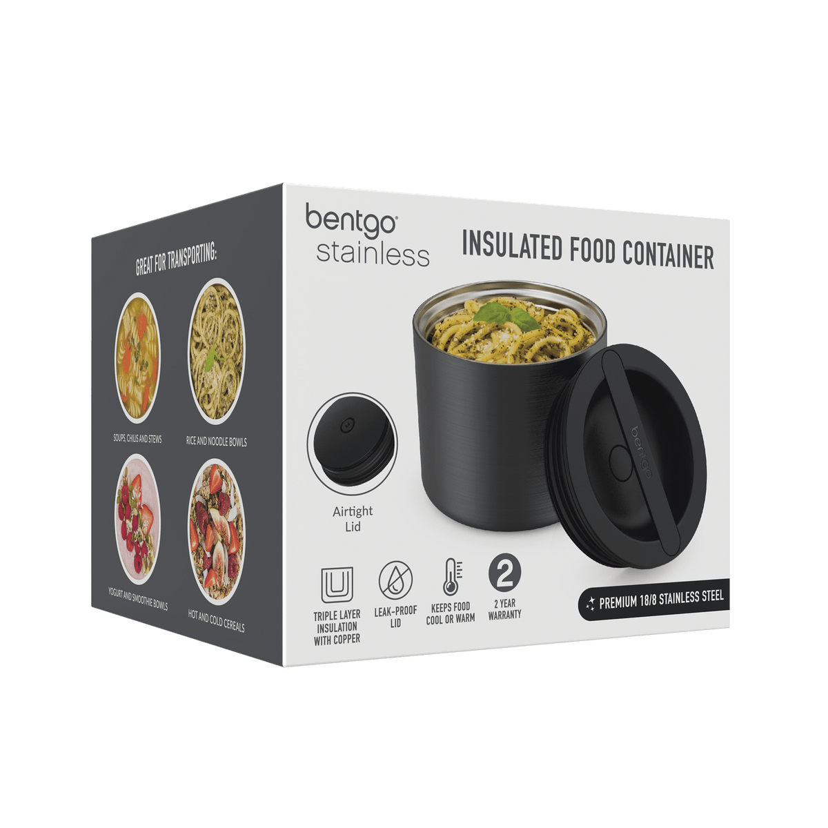 Bentgo Stainless Steel Insulated Food Container 560ML - Carbon Black - BentoBliss