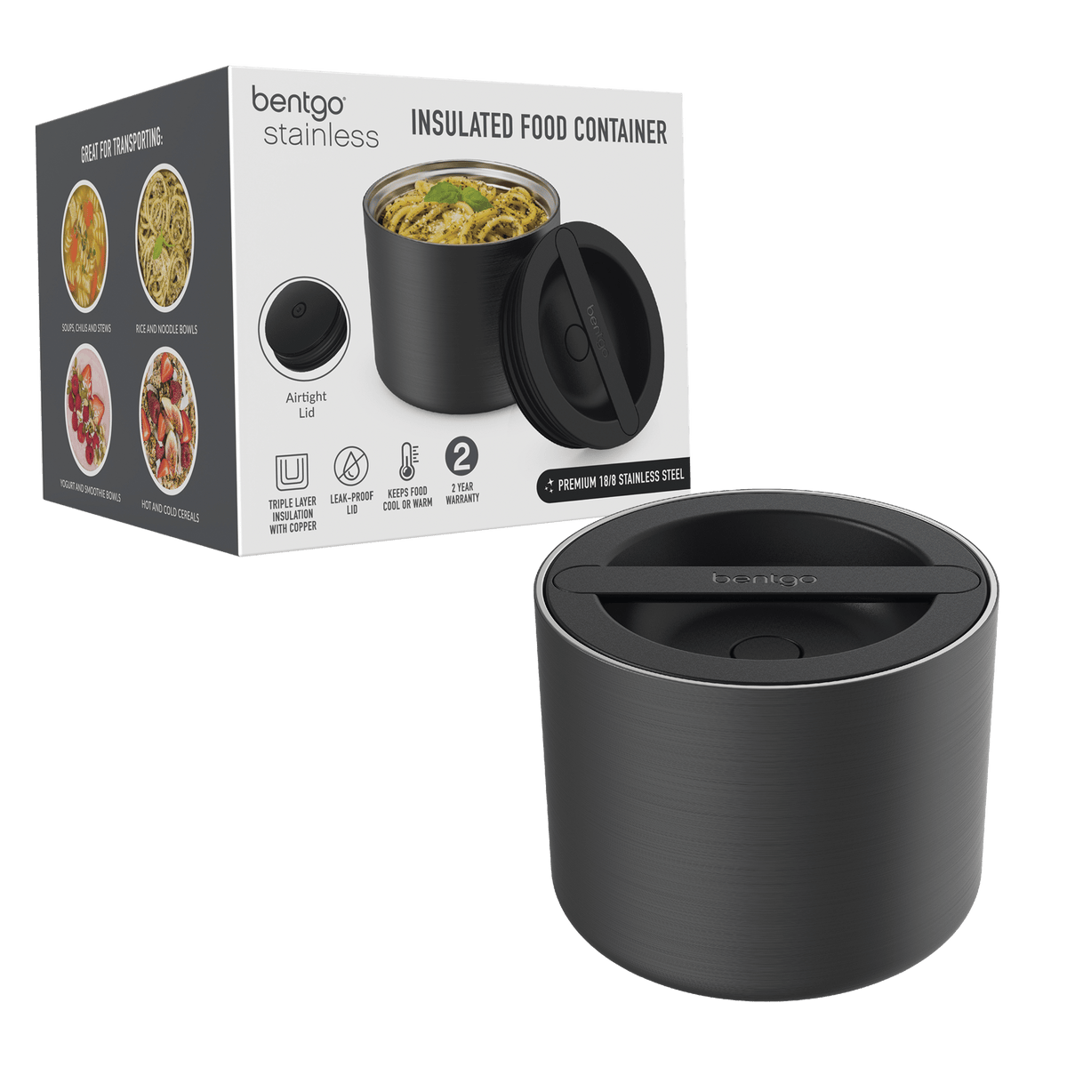 Bentgo Stainless Steel Insulated Food Container 560ML - Carbon Black - BentoBliss
