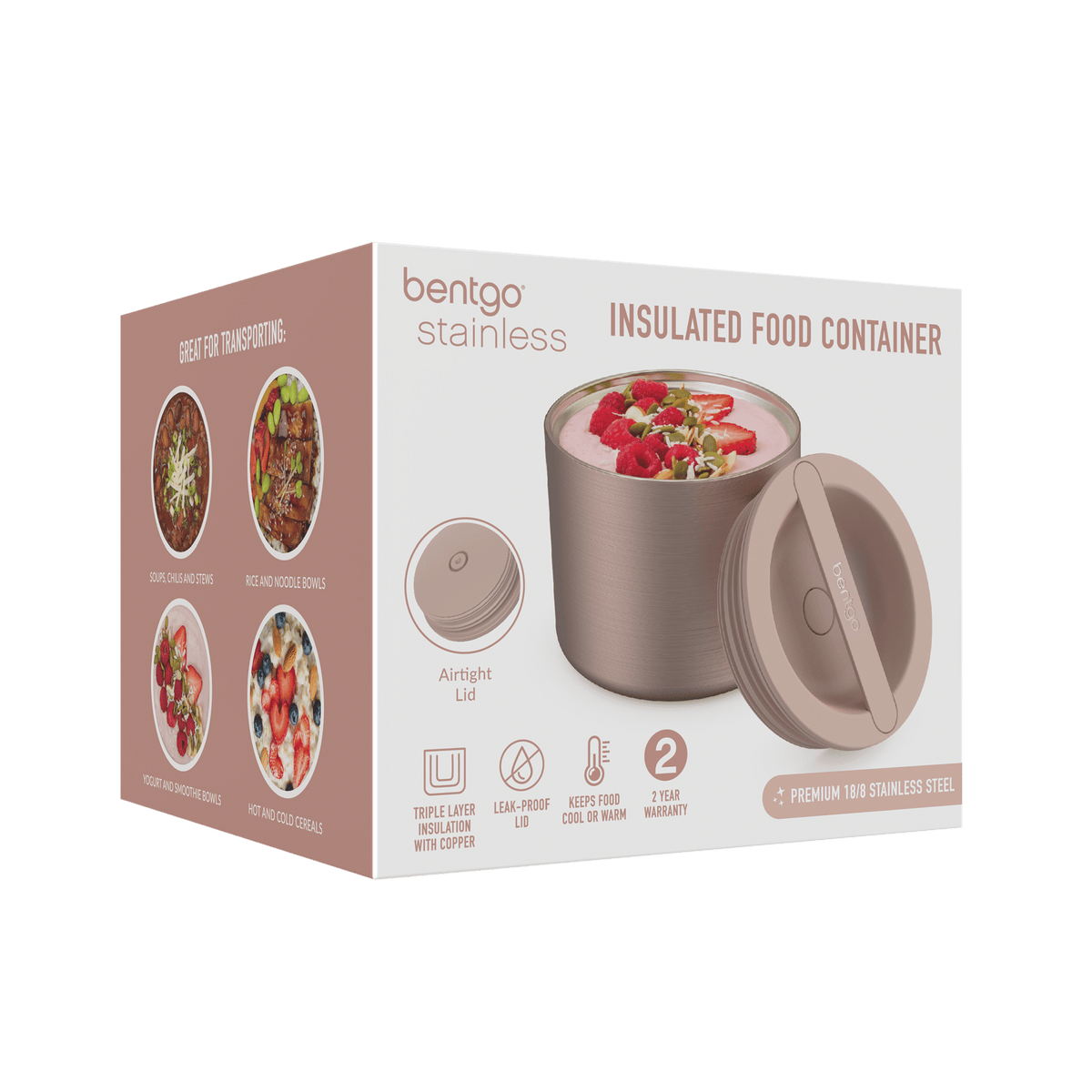 Bentgo Stainless Steel Insulated Food Container 560ML - Rose Gold - BentoBliss