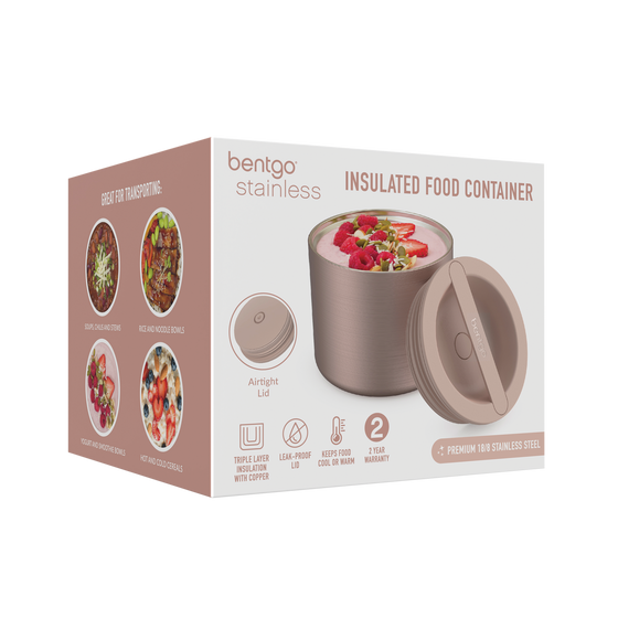 Bentgo stainless steel insulated food container 560ml rose gold colour with package