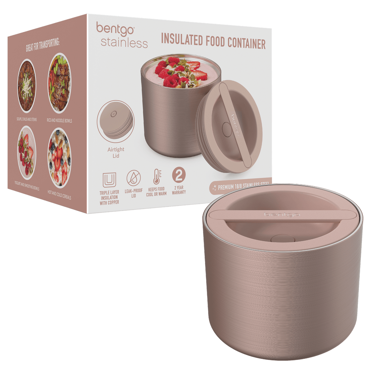 Bentgo Stainless Steel Insulated Food Container 560ML - Rose Gold - BentoBliss