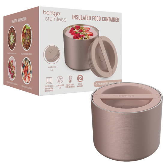 Bentgo stainless steel insulated food container 560ml rose gold colour with package