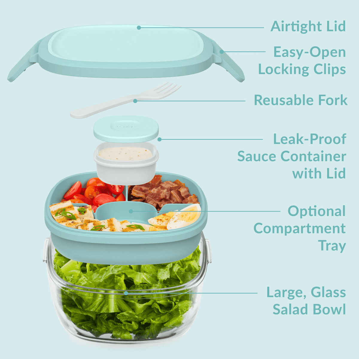 Bentgo All-In-One Glass Salad Container - Coastal Seaglass - BentoBliss