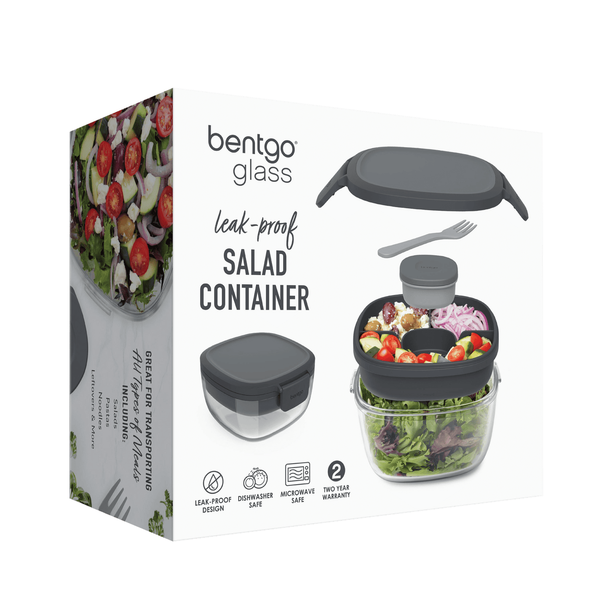 Bentgo All-In-One Glass Salad Container - Dark Grey - BentoBliss