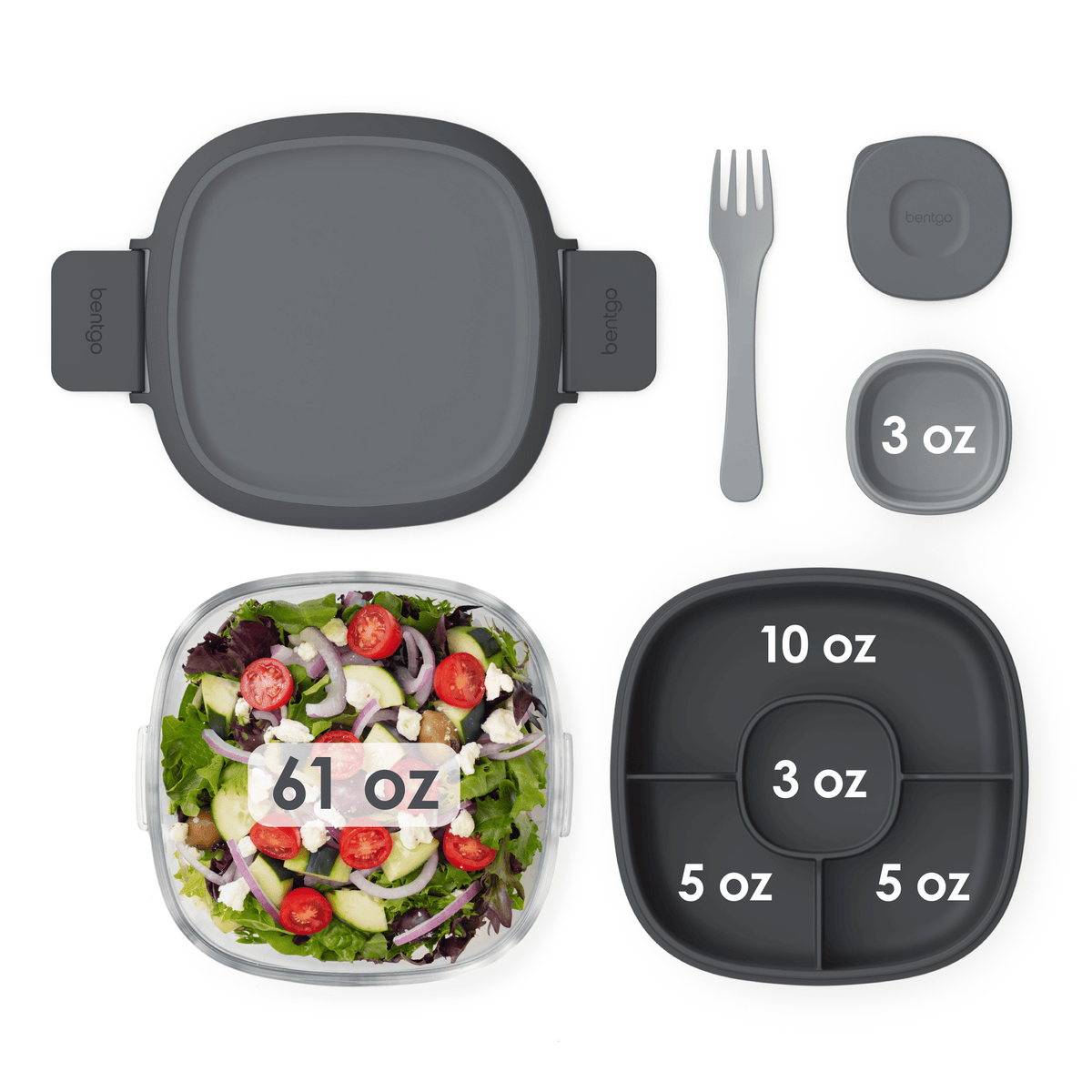 Bentgo All-In-One Glass Salad Container - Dark Grey - BentoBliss
