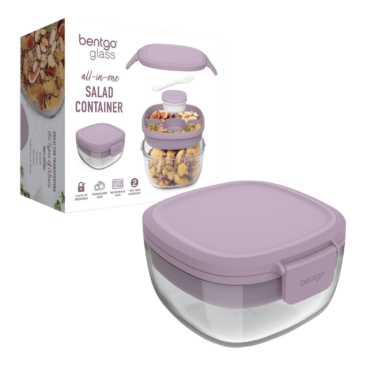 Bentgo All-In-One Glass Salad Container - Lavender - BentoBliss
