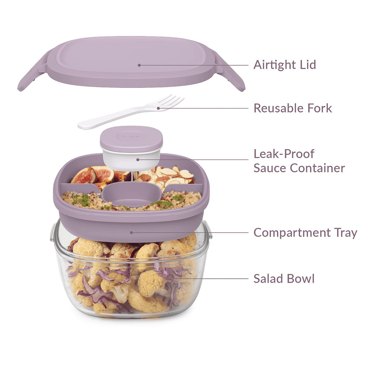 Bentgo All-In-One Glass Salad Container - Lavender - BentoBliss