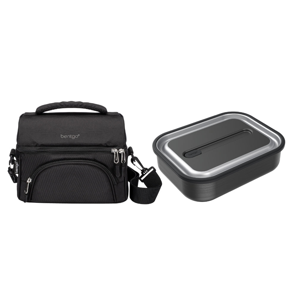 Bentgo Stainless Steel Lunch Box 1200ml And Insulated Lunch Bag Bundle - Black - BentoBliss