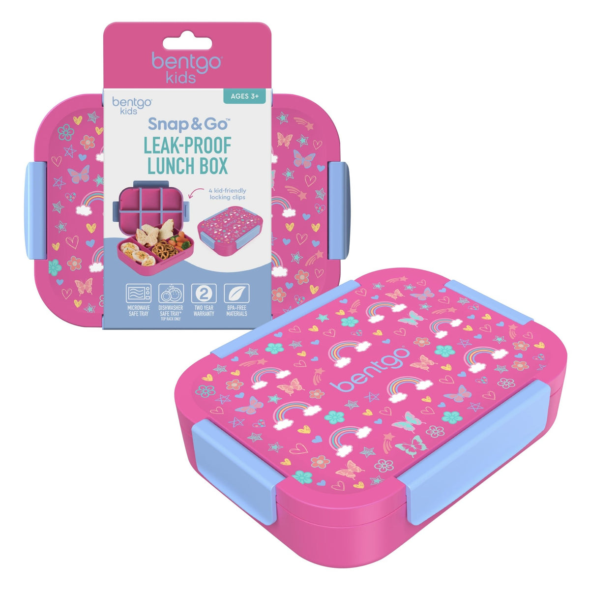 Bentgo Kids Snap & Go LunchBox - Rainbows and Butterflies - BentoBliss