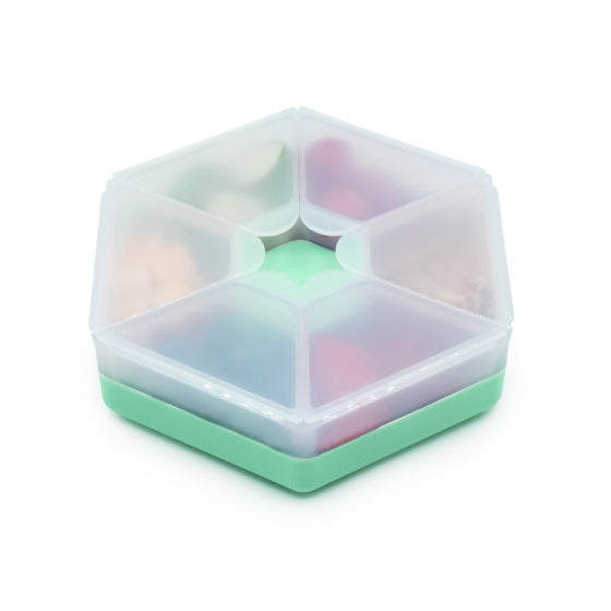 Melii Hexagon Snackle Box - Mint open showing 6 compartments