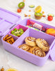 MontiiCo Feast Lunch Box - Lilac open with compartments and snacks