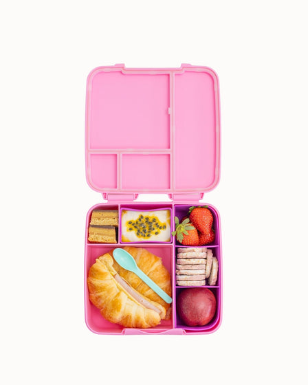 MontiiCo Feast Lunch Box - Floss open with compartments and snacks