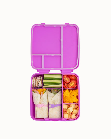 MontiiCo Feast Lunch Box - Fuchsia open with compartments