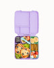 MontiiCo Feast Lunch Box - Lilac open with compartments and snacks