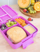 MontiiCo Feast Lunch Box - Fuchsia open with compartments and snacks