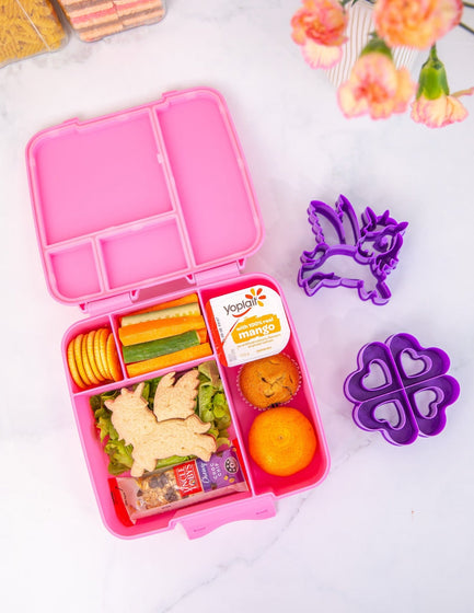 MontiiCo Feast Lunch Box - Floss open with compartments and snacks