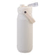 Oasis Ceramic Lined Stainless Steel Capri Drink Bottle 750ml cream bottle side view with open clear cap, pour spout and carry handle.