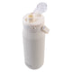 Oasis Ceramic Lined Stainless Steel Capri Drink Bottle 750ml cream bottle angled top view with open clear cap, pour spout and handle.