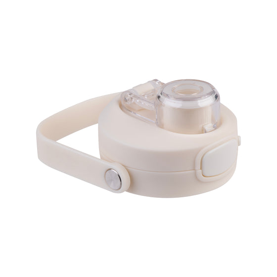 Oasis Ceramic Lined Stainless Steel Capri Drink Bottle 750ml cream replacement-style lid with clear spout cover, push button and carry handle.