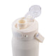 Oasis Ceramic Lined Stainless Steel Capri Drink Bottle 750ml cream lid close-up with flip-open clear cap and push-button pour spout.