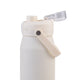 Oasis Ceramic Lined Stainless Steel Capri Drink Bottle 750ml cream bottle close-up with open clear cap, side handle and push-button lock.