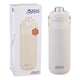 Oasis Ceramic Lined Stainless Steel Capri Drink Bottle 750ml cream bottle displayed beside matching retail box.
