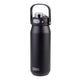 Oasis Ceramic Lined Stainless Steel Capri Drink Bottle 750ml matte black front view with upright carry handle and clear leakproof cap.