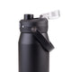 Oasis Ceramic Lined Stainless Steel Capri Drink Bottle 750ml black bottle side close-up with open clear cap, raised pour spout and carry handle.