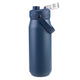 Oasis Ceramic Lined Stainless Steel Capri Drink Bottle 750ml navy side view with flip-open clear cap, raised pour spout and carry handle.