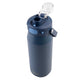 Oasis Ceramic Lined Stainless Steel Capri Drink Bottle 750ml navy bottle angled close-up with open clear flip cap, drinking spout and side carry strap.