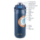 Oasis Ceramic Lined Stainless Steel Capri Drink Bottle 750ml navy bottle feature diagram highlighting ceramic lining, vacuum insulation and leakproof spout cap.