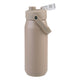 Oasis Ceramic Lined Stainless Steel Capri Drink Bottle 750ml sand beige side profile with flip-open clear cap, raised spout and flexible carry strap.