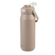 Oasis Ceramic Lined Stainless Steel Capri Drink Bottle 750ml sand beige bottle with open clear flip cap, blue-free push button lid and side carry handle.