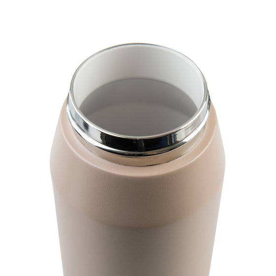 Oasis Ceramic Lined Stainless Steel Capri Drink Bottle 750ml sand beige mouth detail showing ceramic-lined interior and polished stainless steel neck.