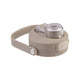 Oasis Ceramic Lined Stainless Steel Capri Drink Bottle 750ml sand beige lid close-up with clear leakproof cap, push button and soft carry handle.