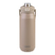 Oasis Ceramic Lined Stainless Steel Capri Drink Bottle 750ml sand beige front view with clear cap, push button lid and side carry handles.