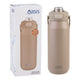 Oasis Ceramic Lined Stainless Steel Capri Drink Bottle 750ml sand beige bottle displayed with matching retail box and triple wall insulation branding.