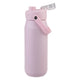 Oasis Ceramic Lined Stainless Steel Capri Drink Bottle 750ml soft pink side view with open flip lid, raised spout and angled carry handle.