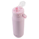 Oasis Ceramic Lined Stainless Steel Capri Drink Bottle 750ml soft pink high-angle view with open flip cap, round drinking spout, safety lock and side carry strap.