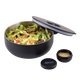 Oasis Black lunch bowl with a lid, salad, and dressing container on a white background