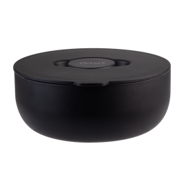 Oasis Black round lunch bowl with lid on a white background