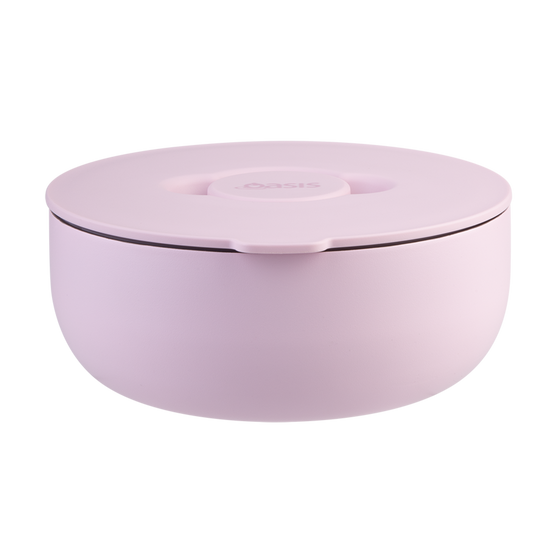 Oasis Lemonade Pink round lunch bowl with lid on a white background