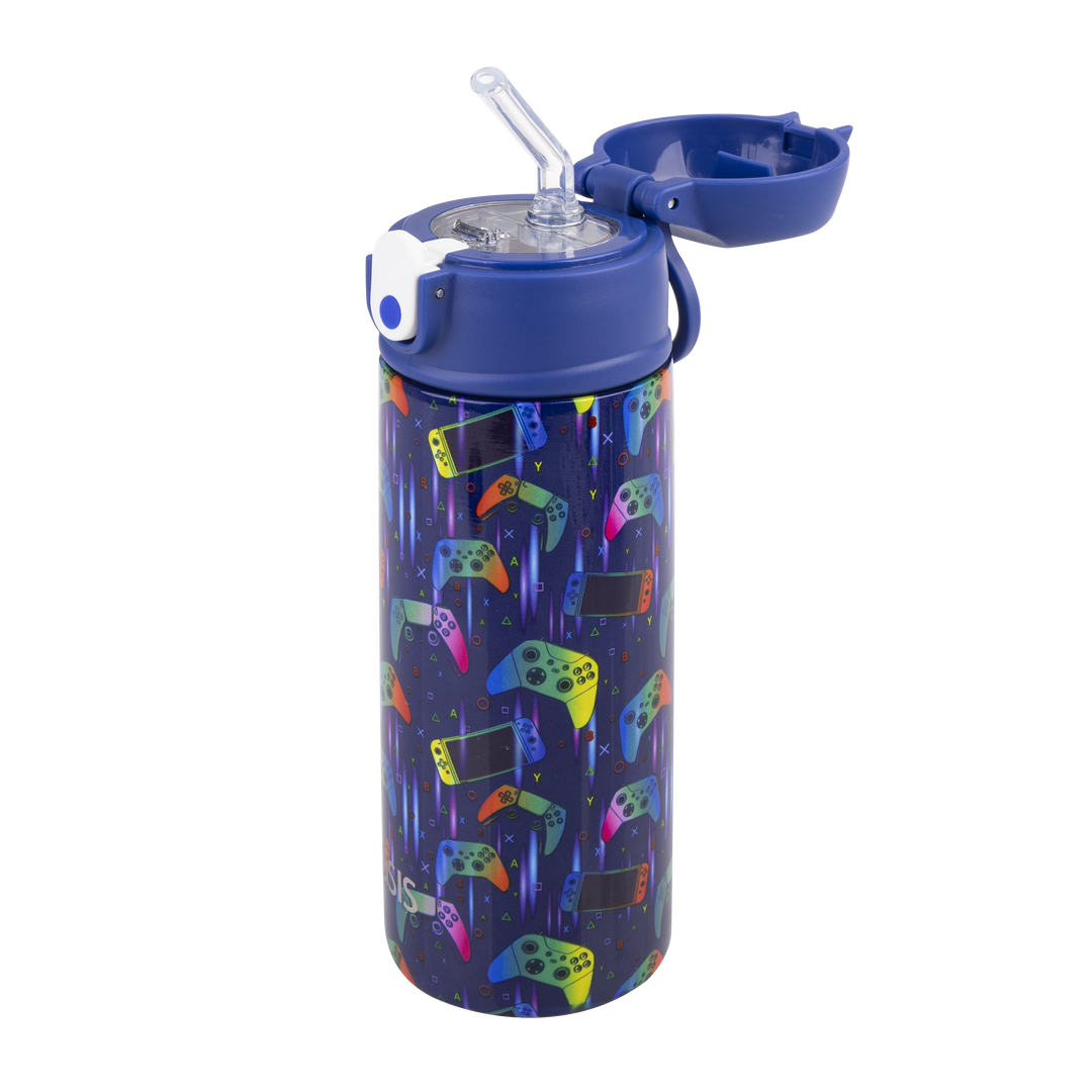 Oasis stainless steel double wall insulated kids drink bottle 550ml gamer with sipper straw