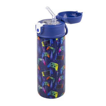 Oasis stainless steel double wall insulated kids drink bottle 550ml gamer with sipper straw