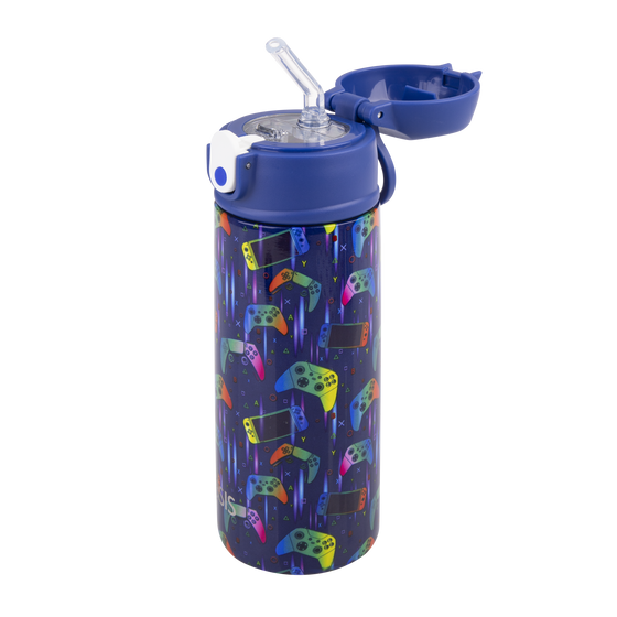 Oasis stainless steel double wall insulated kids drink bottle 550ml gamer with sipper straw