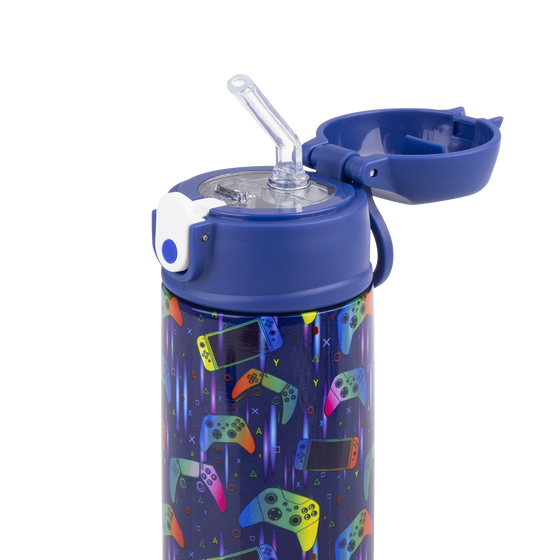 Oasis stainless steel double wall insulated kids drink bottle 550ml gamer with sipper straw