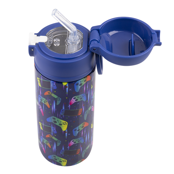 Oasis stainless steel double wall insulated kids drink bottle 550ml gamer with sipper straw