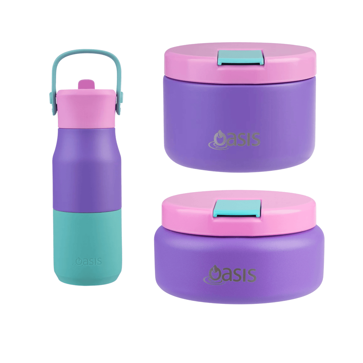 Oasis Insulated Food Flasks & Junior Drink Bottle - Mermaid Purple - BentoBliss