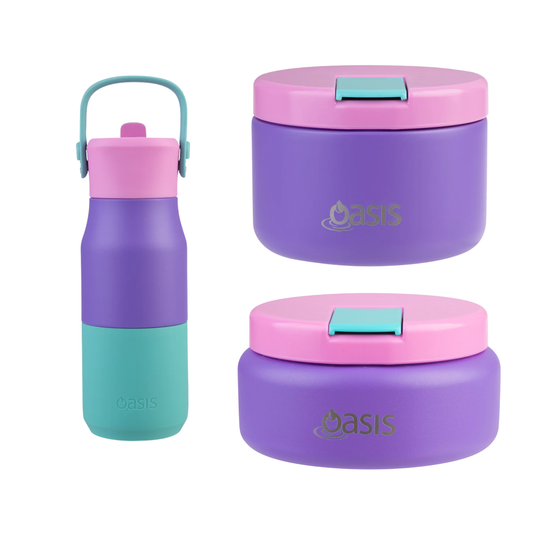 Oasis Insulated Food Flasks & Junior Drink Bottle - Mermaid Purple