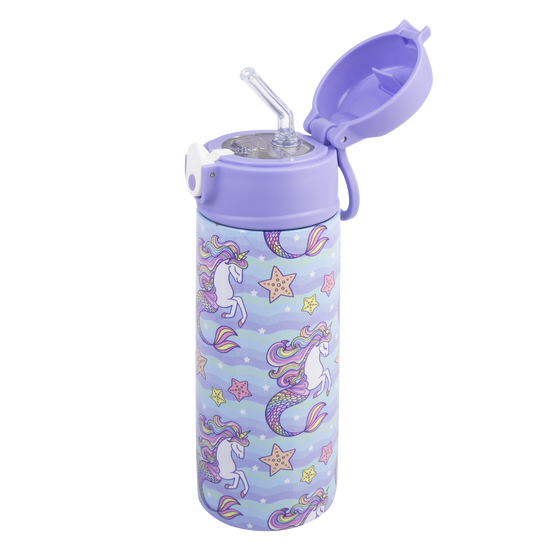 Oasis stainless steel double wall insulated kids drink bottle 550ml mermaid unicorn with sipper straw